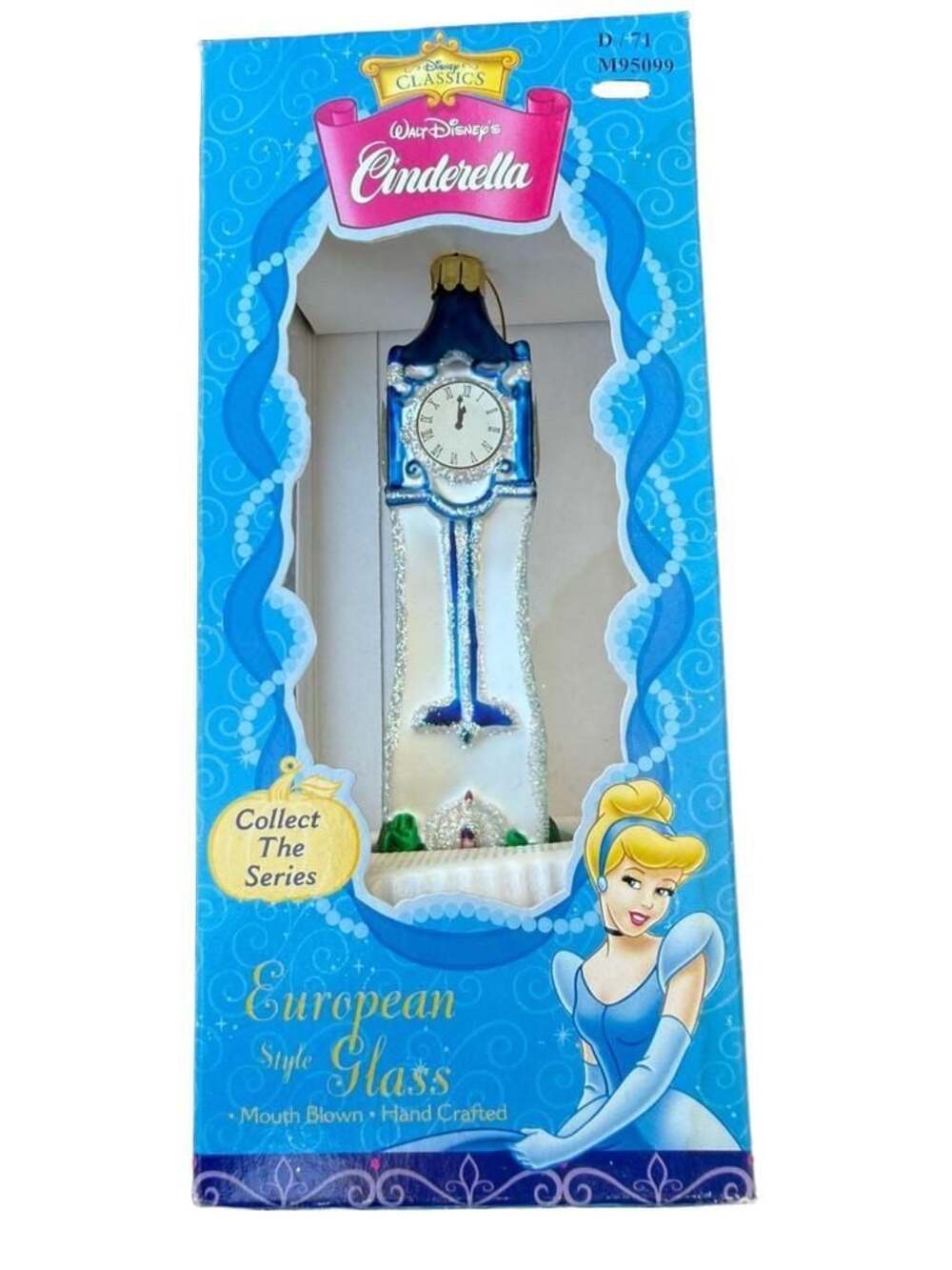Disney Cinderella Clock Tower European Style Blown Glass Christmas Ornament